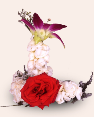 Laddu Gopal Floral Mukut – White and Red with Orchid