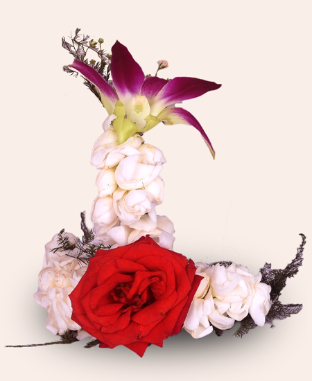 Laddu Gopal Floral Mukut - White and Red with Orchid