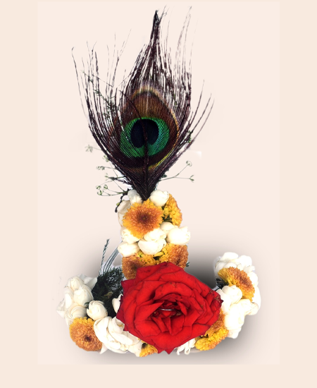 Laddu Gopal Floral Mukut - white and Yellow